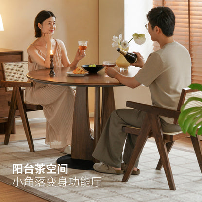 实木餐桌小户型餐厅圆桌黑胡桃木吃饭桌子简约洽谈桌