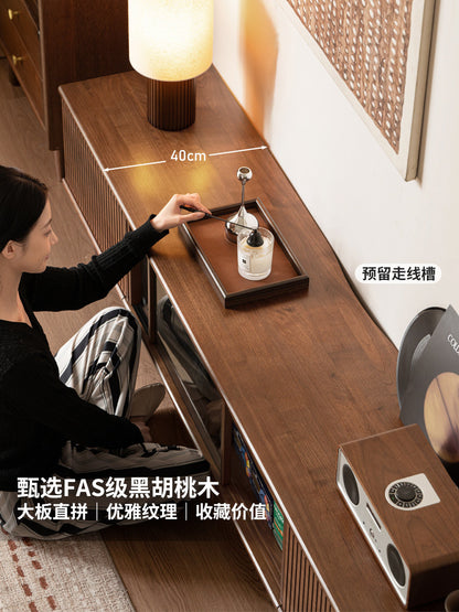 实木电视柜客厅现代简约收纳储物柜黑胡桃木靠墙地柜