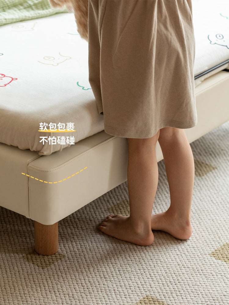 儿童床软包床男孩女孩小床简约奶油风青少年单人床
