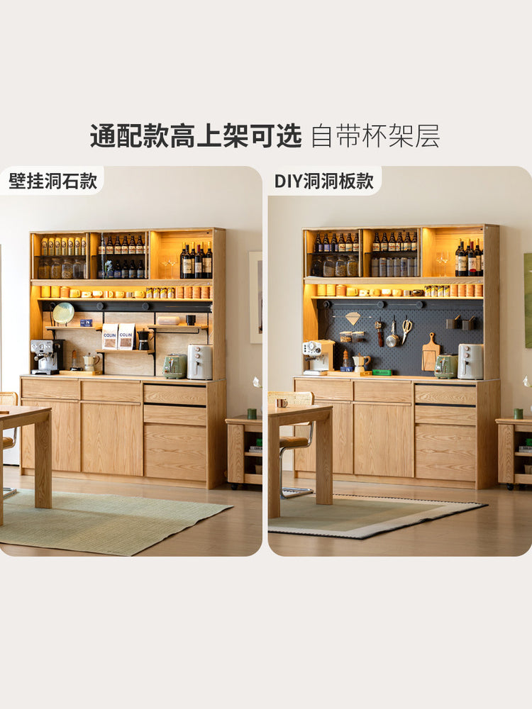 实木餐边柜餐厅中古风置物柜白蜡木多功能储物柜橱柜
