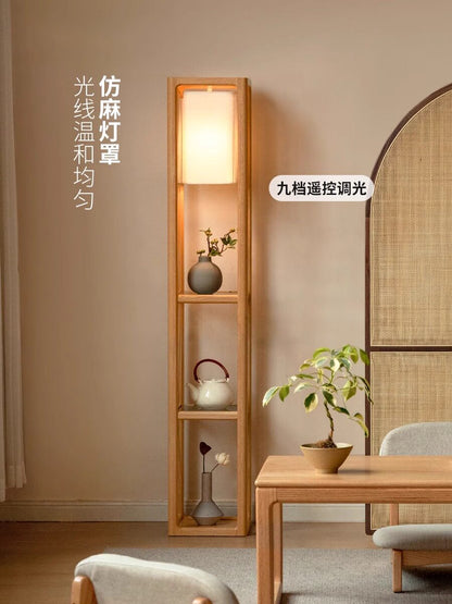 实木置物架新中式客厅沙发边柜带灯侧边柜简约边几
