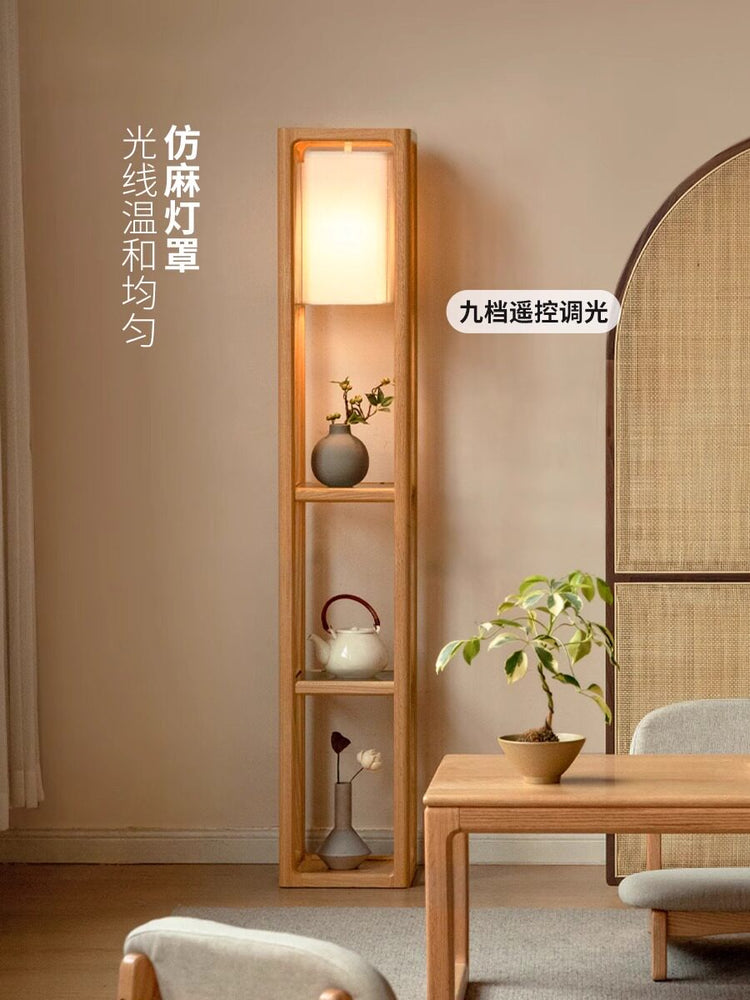实木置物架新中式客厅沙发边柜带灯侧边柜简约边几