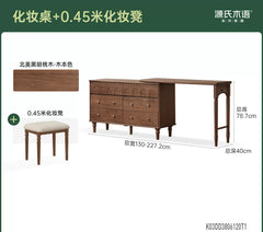 [Pre-sale 10 days] Italian-style luxury solid walnut wood vanity table, retractable bedroom dressing table