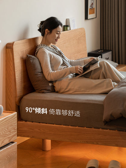 实木床北欧齐边悬浮床现代简约主卧双人床夜光床