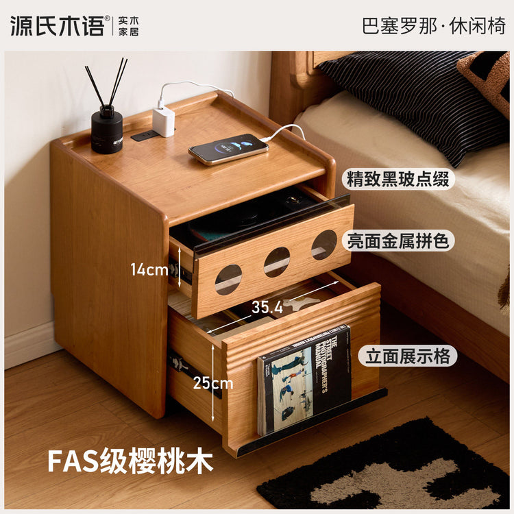 实木床头柜现代简约多功能储物柜卧室樱桃木可移动收纳柜