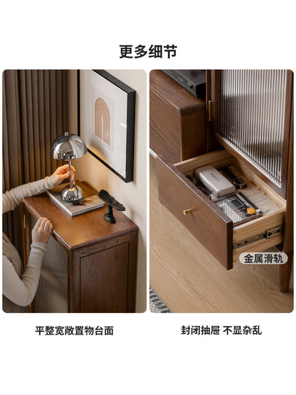 实木边柜客厅现代简约收纳展示柜胡桃色小户型电视柜立柜