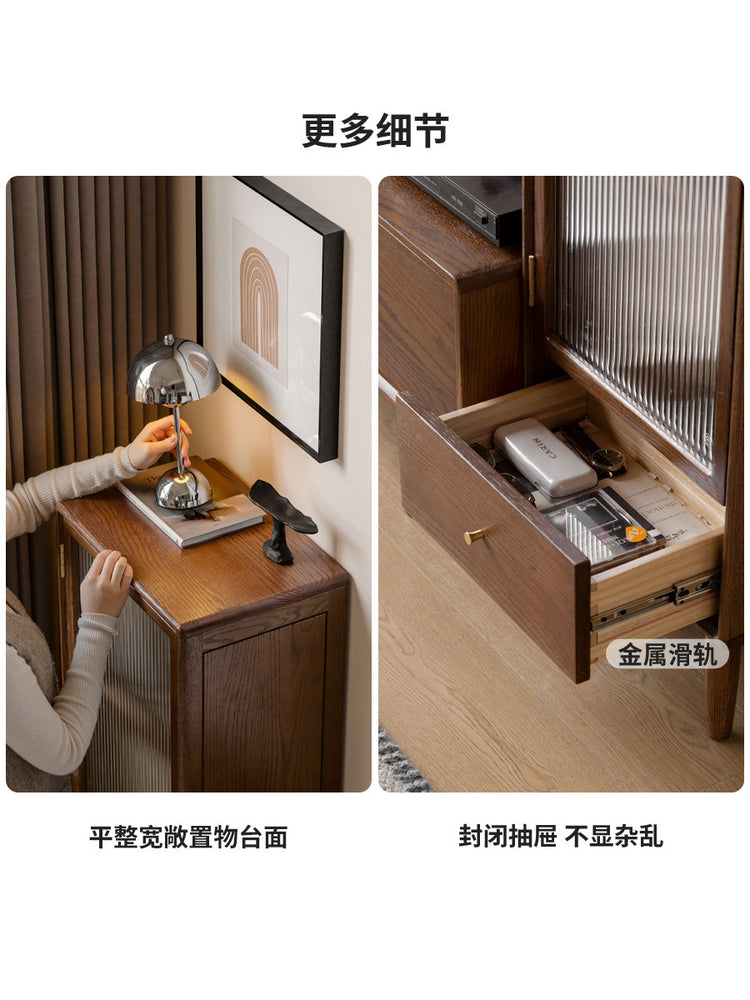 实木边柜客厅现代简约收纳展示柜胡桃色小户型电视柜立柜