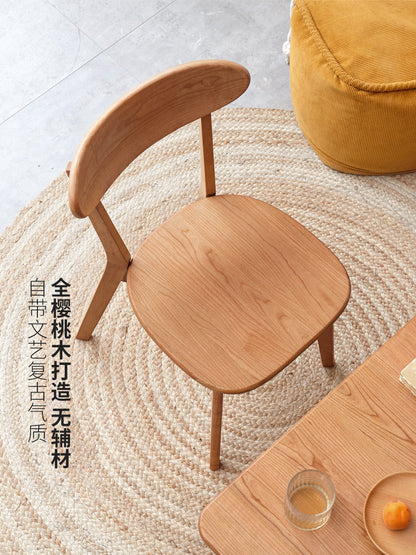 实木餐椅餐厅靠背椅樱桃木餐桌椅现代简约椅子牛角椅