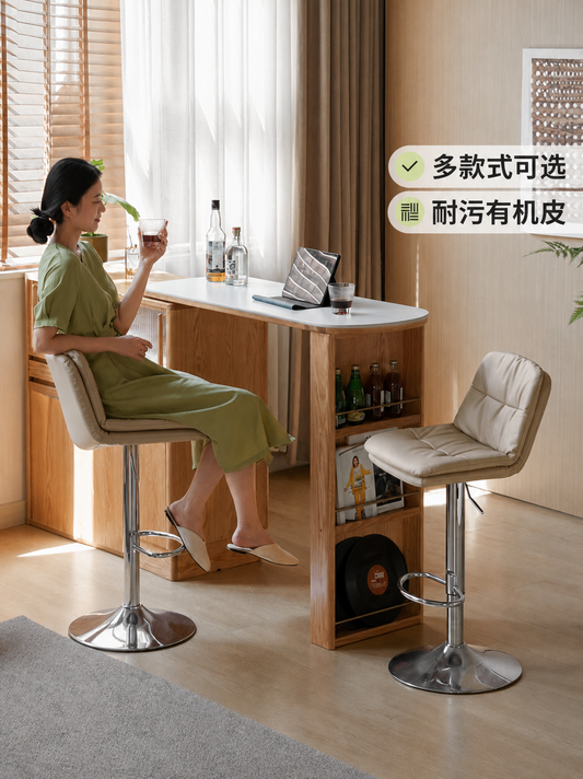 吧台椅餐厅现代简约旋转升降椅有机皮奶油风高脚椅