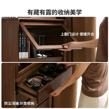 实木边柜客厅意式轻奢储物柜抽屉柜黑胡桃木展示柜