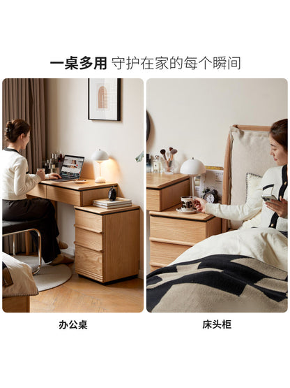 实木梳妆台现代简约收纳柜化妆桌一体卧室橡木伸缩化妆台