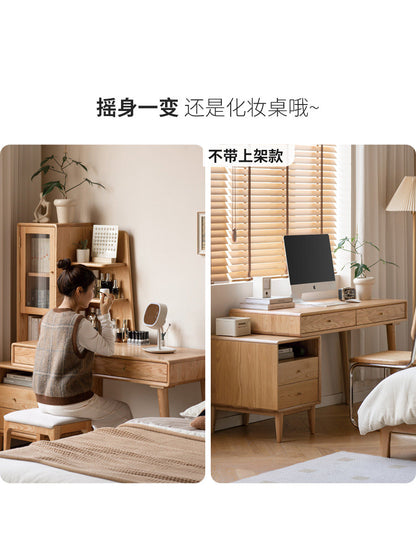 实木伸缩书桌书架组合转角办公桌书柜一体简约橡木电脑桌