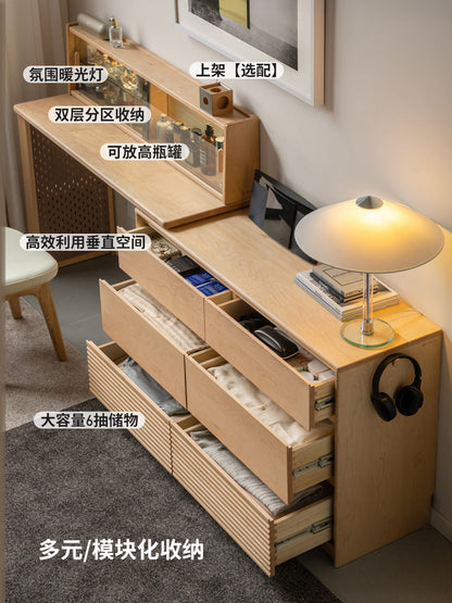 实木化妆桌现代简约硬枫木斗柜梳妆台卧室伸缩化妆台