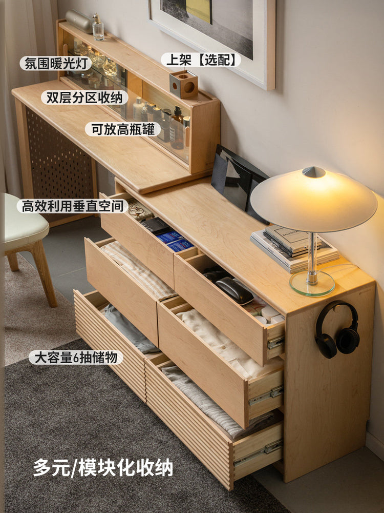 实木化妆桌现代简约硬枫木斗柜梳妆台卧室伸缩化妆台