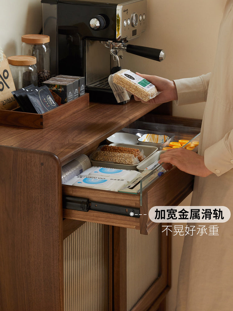 实木餐边柜现代简约储物柜黑胡桃木碗柜茶水柜客厅边柜