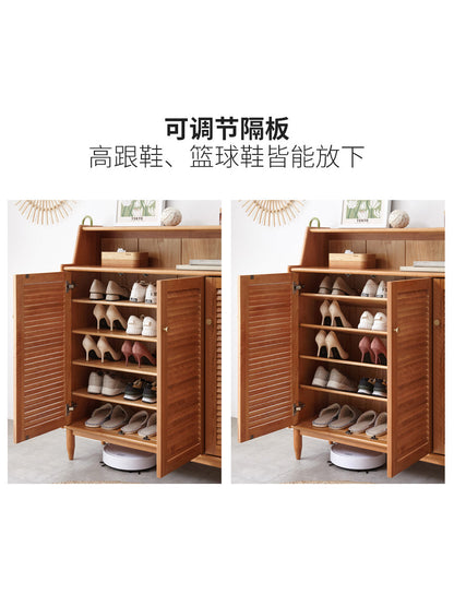 实木鞋柜门口樱桃木玄关柜百叶门客厅入户收纳储物柜