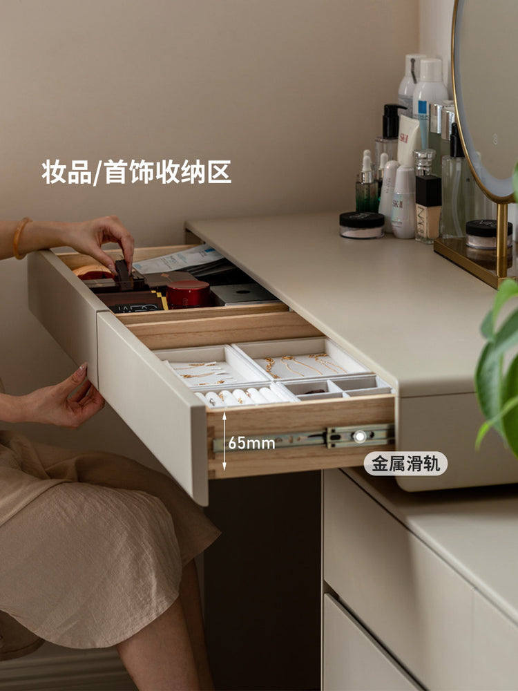 实木化妆桌卧室简约伸缩梳妆台斗柜一体轻奢抽屉梳妆桌子
