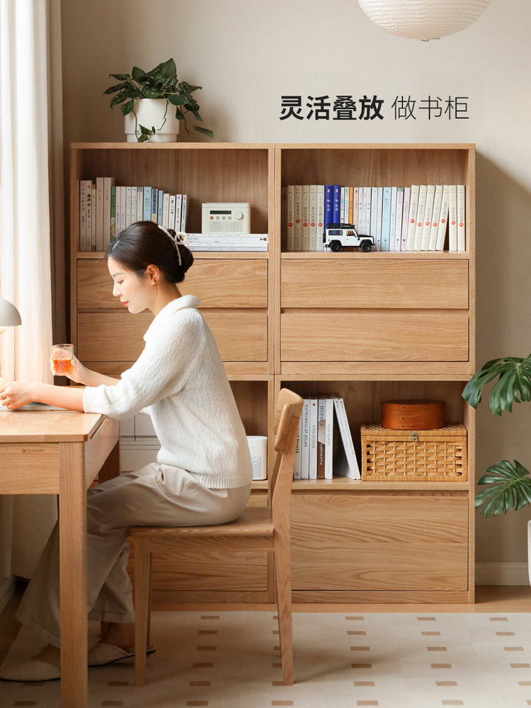 实木书柜置物储物柜橡木自由组合矮柜落地书架餐边柜