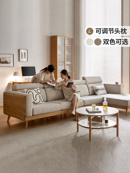 实木沙发现代简约小户型客厅三人位家具北欧转角布艺沙发