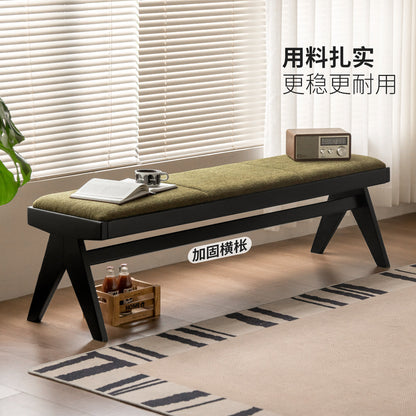 实木长条凳复古软包长凳简约原木床尾凳黑色休闲凳子