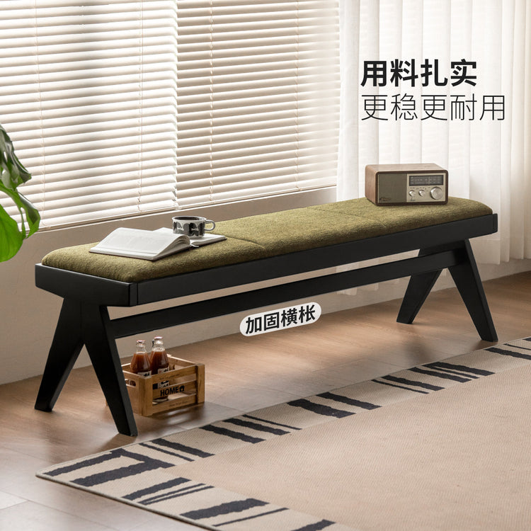 实木长条凳复古软包长凳简约原木床尾凳黑色休闲凳子