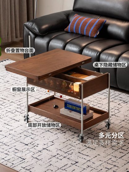 实木折叠茶几客厅现代简约边几橡木胡桃色移动推车