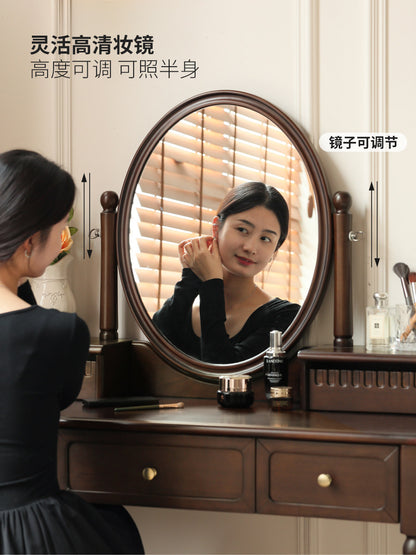 实木化妆桌美式复古带妆镜梳妆台卧室中古风化妆台