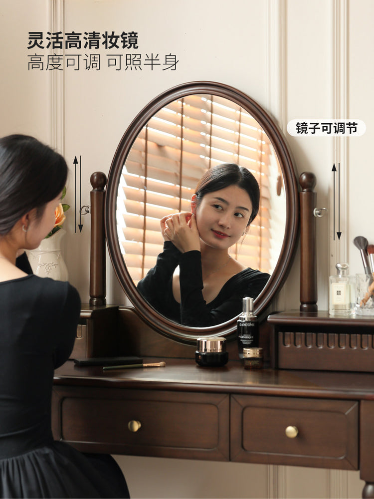 实木化妆桌美式复古带妆镜梳妆台卧室中古风化妆台