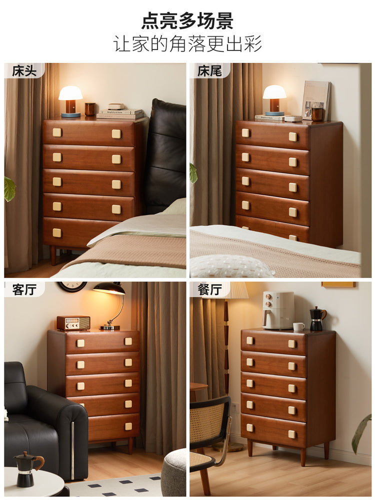 实木斗柜复古拼色五斗橱卧室边柜中古小户型床尾储物柜