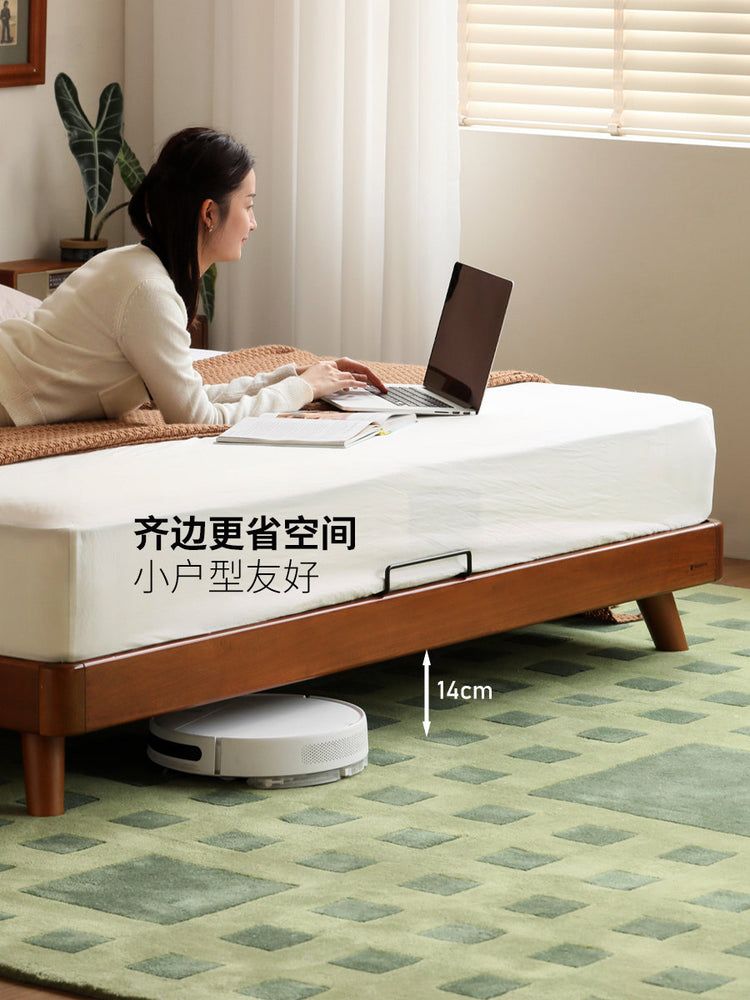 实木床复古软包床多功能白色软靠床柚木色悬浮床卧室家具