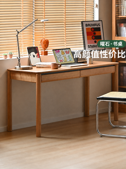 实木书桌复古书房办公桌樱桃木带抽学习桌可靠墙桌子