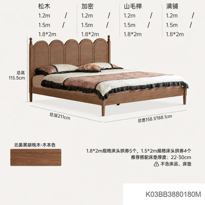 实木床法式复古大板床卧室1.8m1.5m双人床黑胡桃木大床
