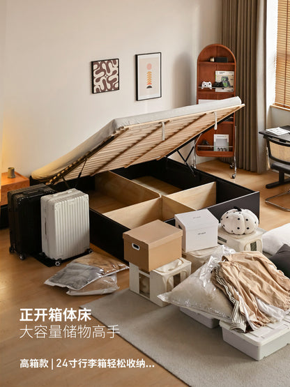 实木床现代简约榻榻米黑色储物床卧室大容量箱体床