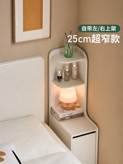 实木床头柜现代简约白色储物柜卧室奶油风夹缝收纳柜