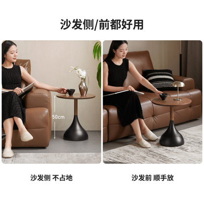 实木边几客厅意式轻奢沙发圆几黑胡桃小户型创意小茶几