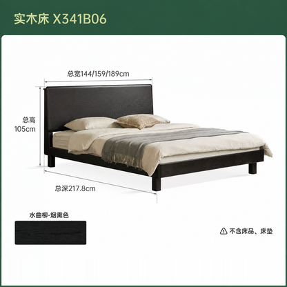 实木床现代简约大板床卧室黑色双人床多功能夜光床