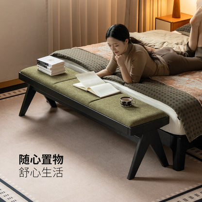 实木长条凳复古软包长凳简约原木床尾凳黑色休闲凳子
