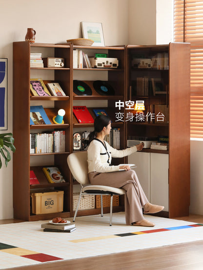 实木书柜书房中古风置物柜拼色玻璃组合展示柜落地收纳柜