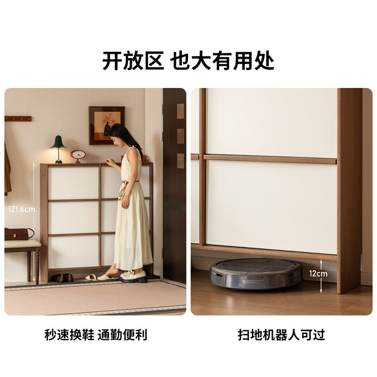实木鞋柜客厅中古风翻门柜靠墙鞋架超薄入户玄关柜
