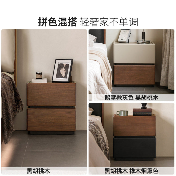 实木床头柜意式轻奢储物柜卧室灰色收纳柜黑胡桃木小柜子