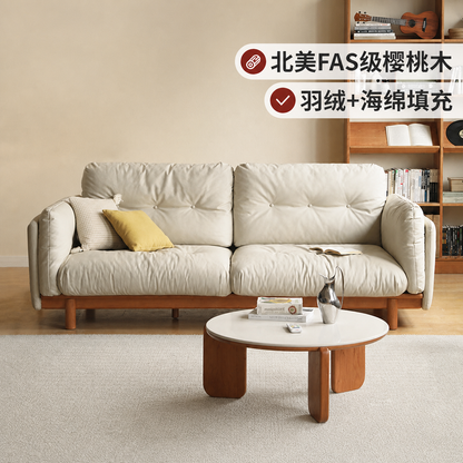 源也三人位樱桃木布艺沙发实木沙发