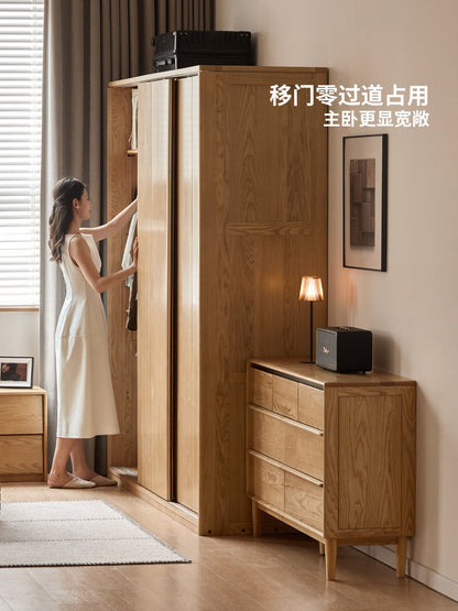实木衣柜现代简约三移门衣橱卧室大户型白蜡木储物柜