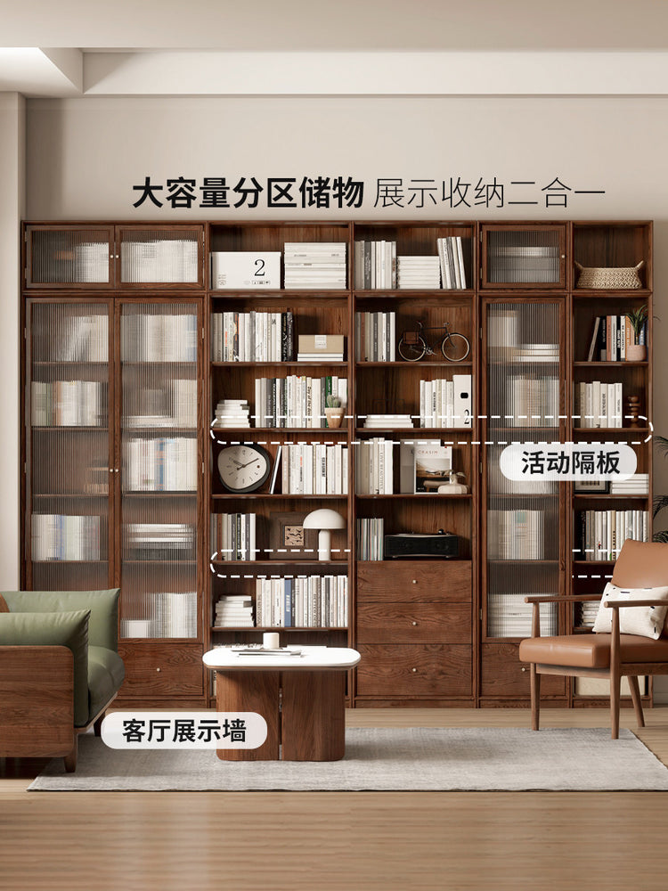 实木防尘玻璃门书柜背景墙落地整墙书架简约展示柜组合柜