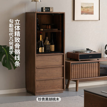 实木边柜黑胡桃木带灯展示柜落地储物柜客厅小户型立柜