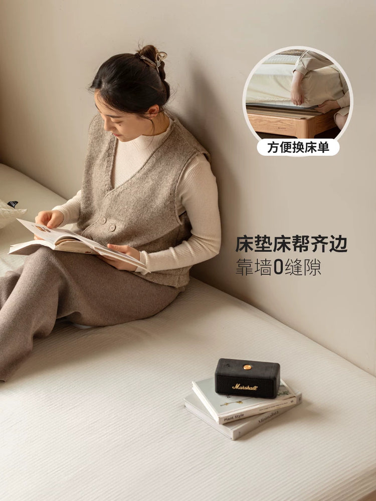 实木床橡木双人床真皮软靠床简约小户型原木风卧室大床