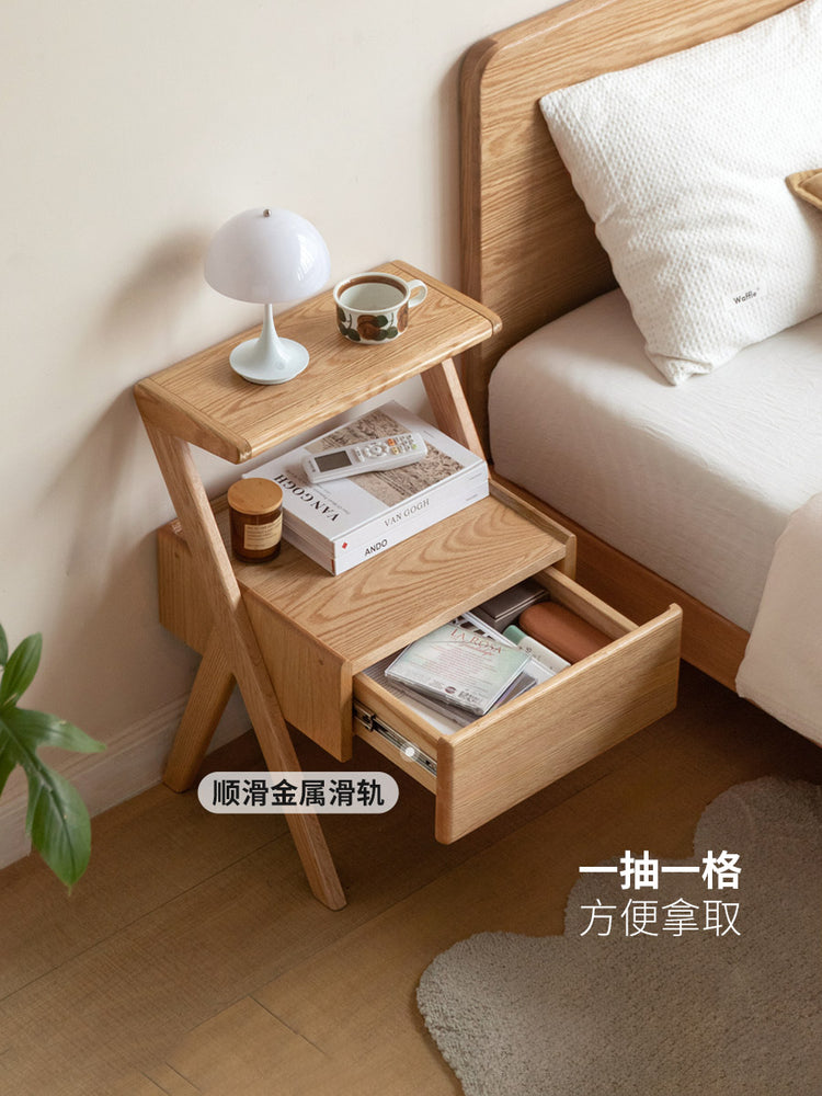 实木床头柜置物架一体卧室橡木床边柜沙发边几侧边柜