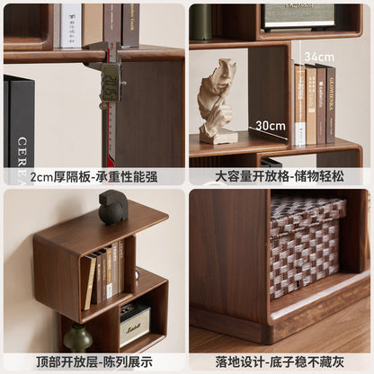 实木书架黑胡桃木靠墙储物隔断架书房边柜落地置物架