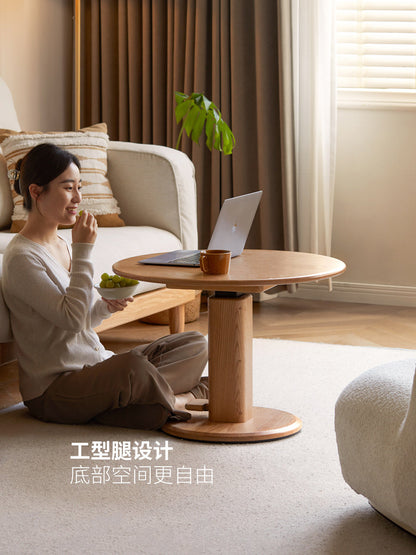 实木茶几现代简约沙发边桌客厅可升降圆几橡木小户型圆桌