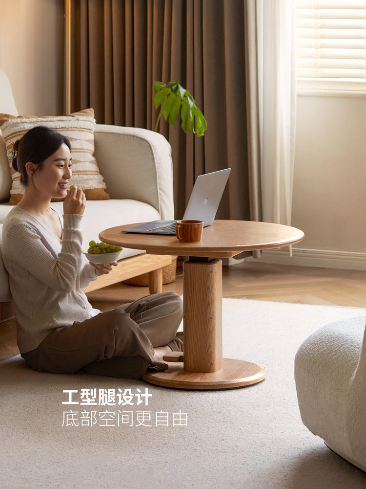 实木茶几现代简约沙发边桌客厅可升降圆几橡木小户型圆桌