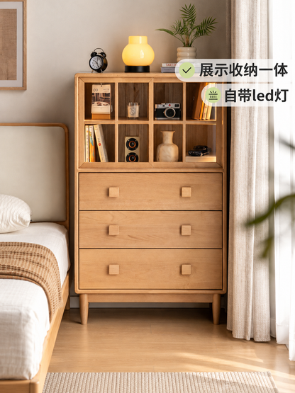 实木斗柜现代简约带灯储物柜卧室原木风斗橱收纳柜